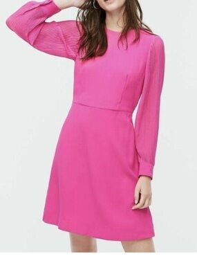 J.Crew Pink Pleated Sleeve A Line Dress Womens Size 8
